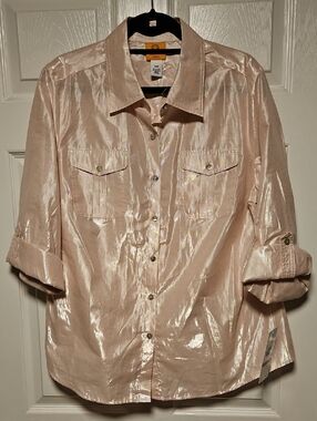 Ruby Rd. Shimmer Button-Down Camp Shirt